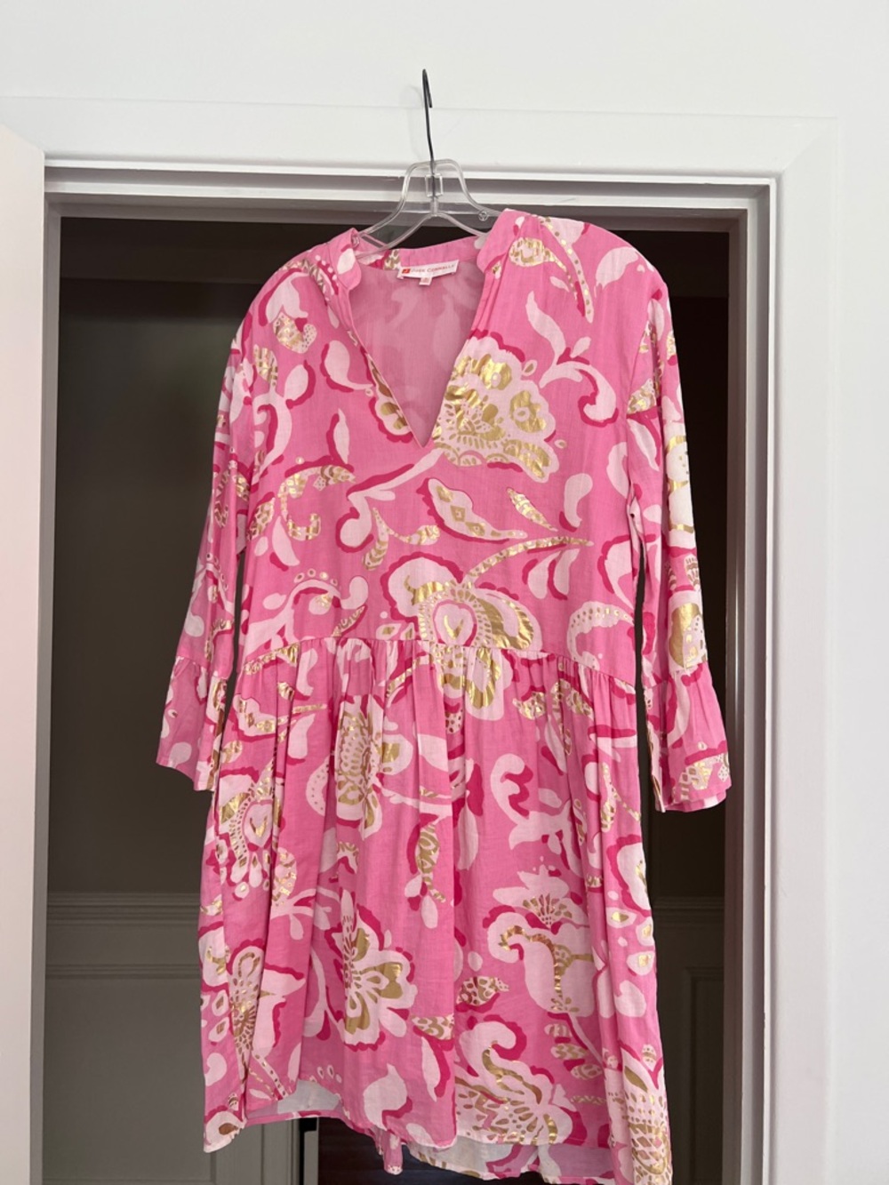 Jude Connally Pink Floral Tunic Top with Subtle Gold Detail